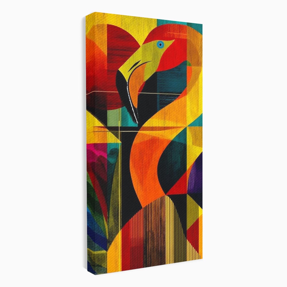 Tablou canvas cu tablou canvas cu flamingo geometric, fara rama, pe sasiu de lemn